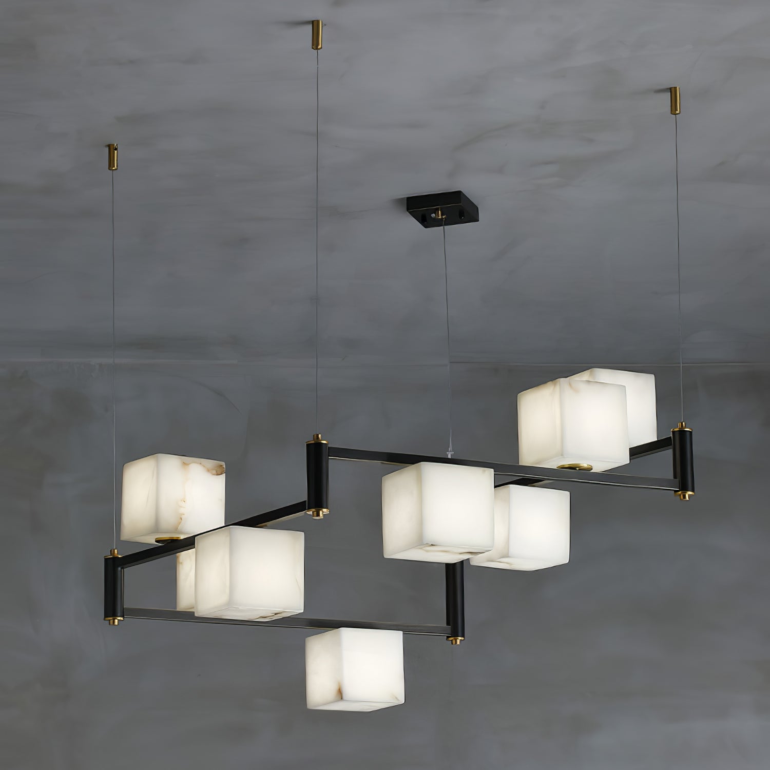 Modern  Natural Alabaster Square Box Chandelier Replica Marble Chandelier