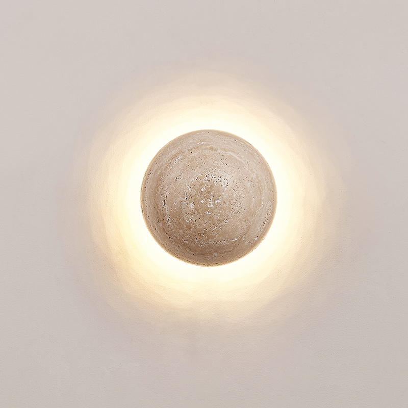 Natural Stone Wall Sconce 5.9 Inch Nordic Modern Round Marble Wall Mount Light Fixture Hardwired Indoor Vintage Farmhouse Bedroom Wall Light for Living Room Bathroom Porch Hallway