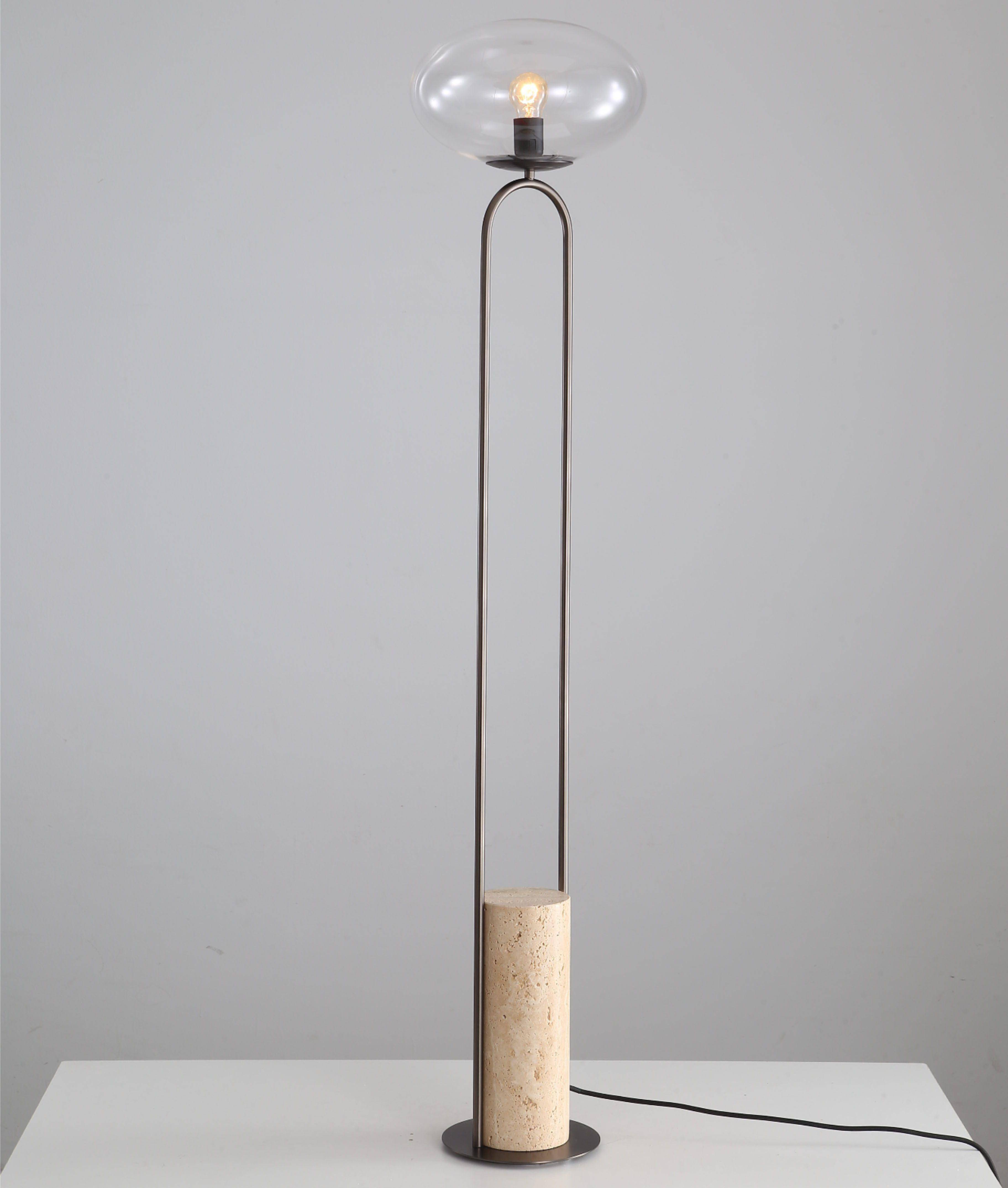Modern Floor Lamp – Turkish Travertine Base & Handblown Glass Shade-OEM/ODM Available In Stock | JIA Furniture and Lighting