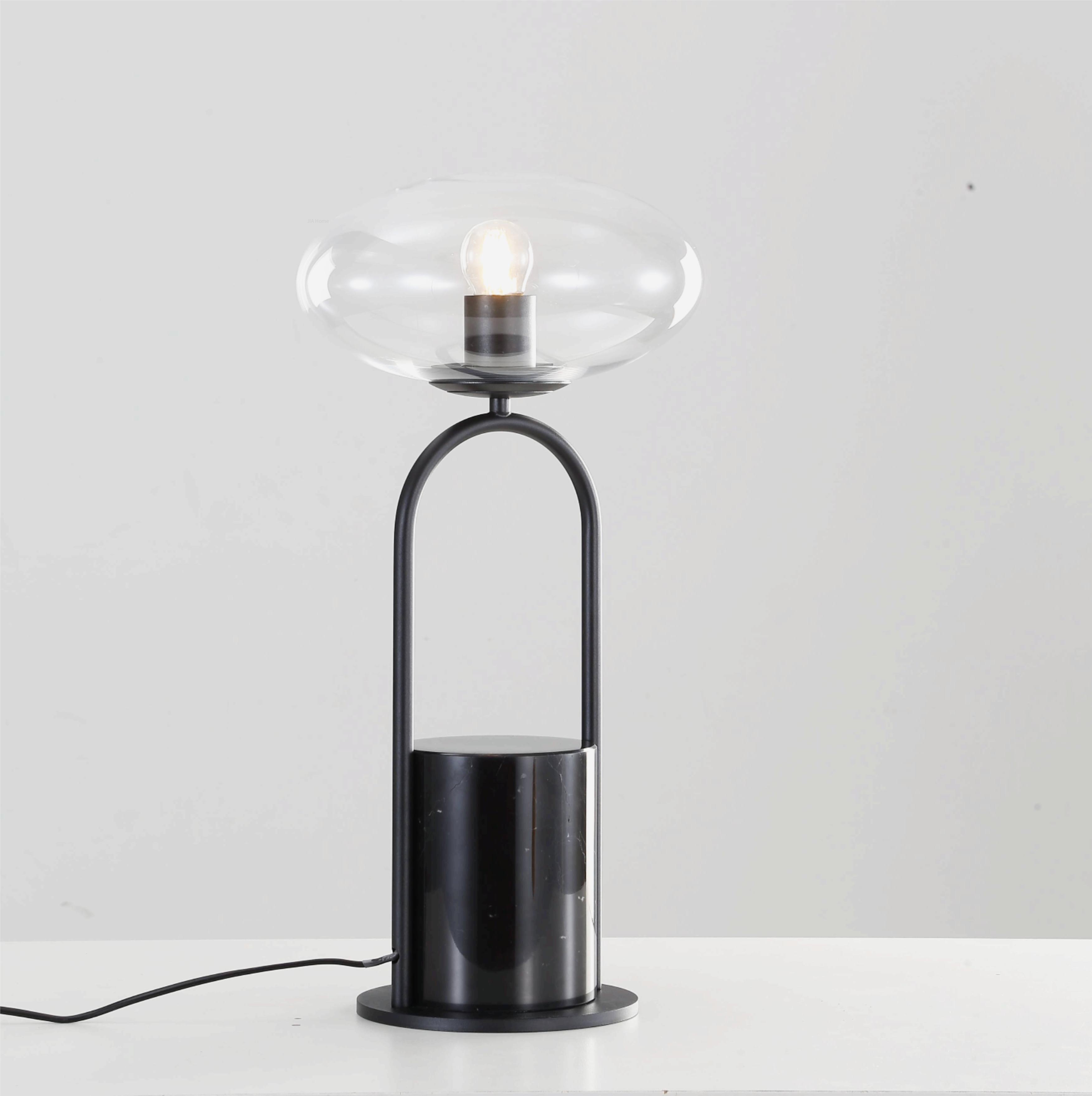 Modern Table Lamp – Black Marquina Base & Handblown Glass Shade-OEM/ODM Available In Stock | JIA Furniture and Lighting