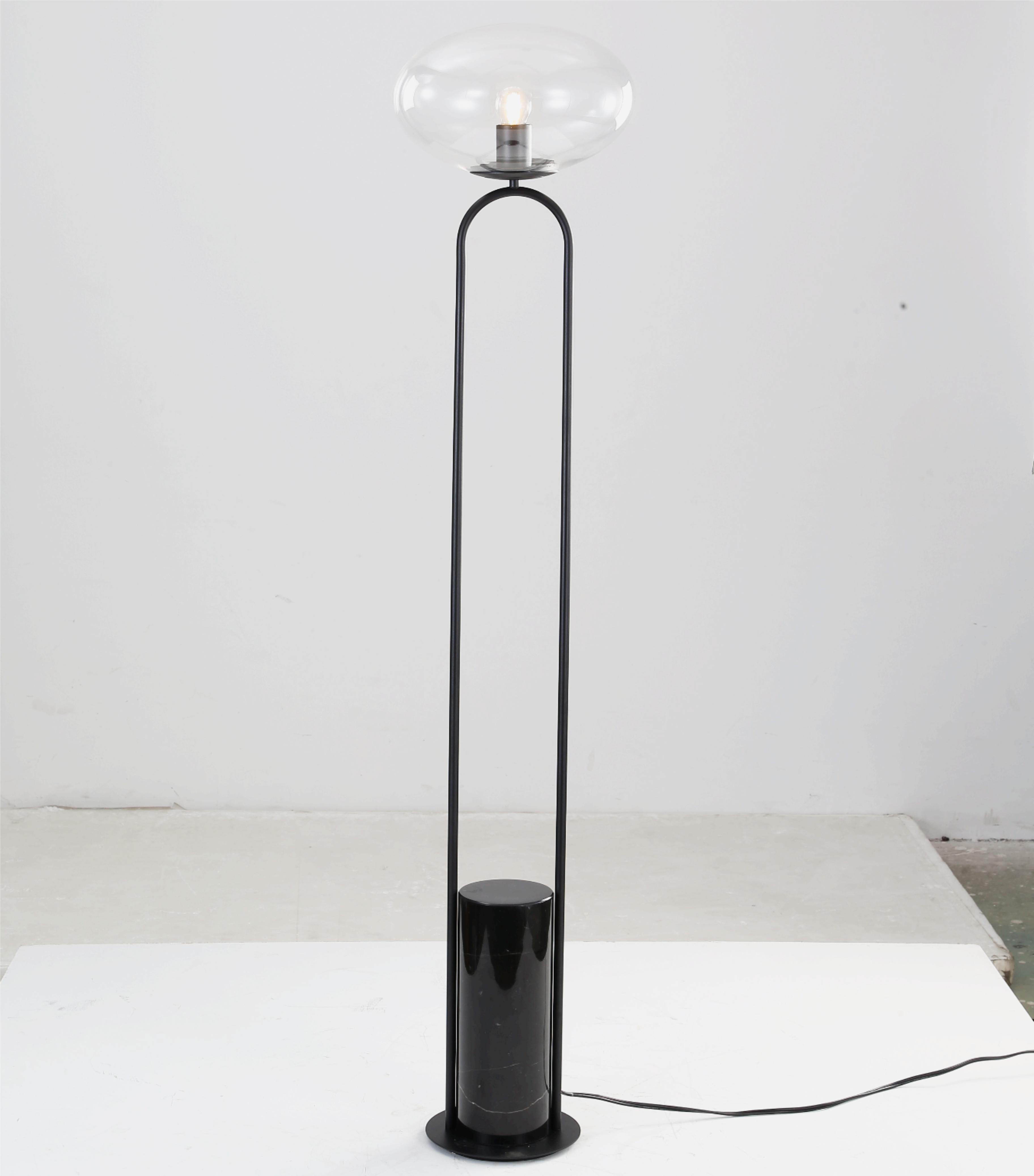 Modern Floor Lamp –  Black Marquina Base & Handblown Glass Shade-OEM/ODM Available In Stock | JIA Furniture and Lighting