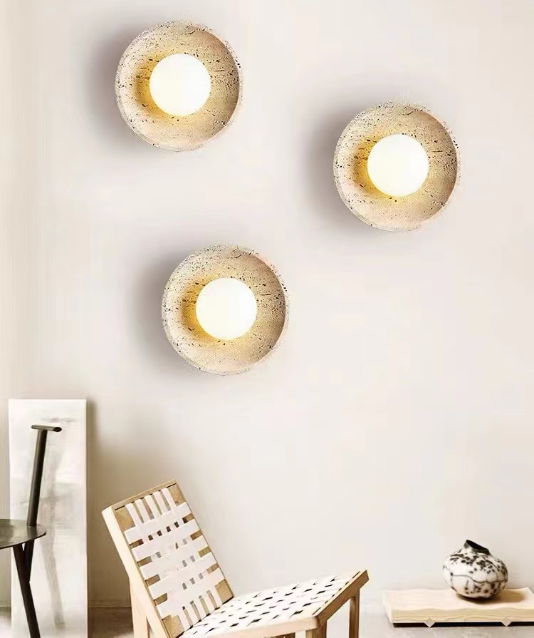 Yellow travertine cream style Japanese retro living room wall lamp homestay corridor stairs tea room bedroom bedside wall lamp