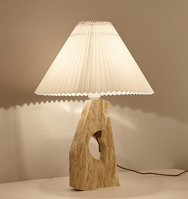 Yellow travertine living room Japanese style high-end retro hotel homestay designer medieval style bedroom bedside table lamp