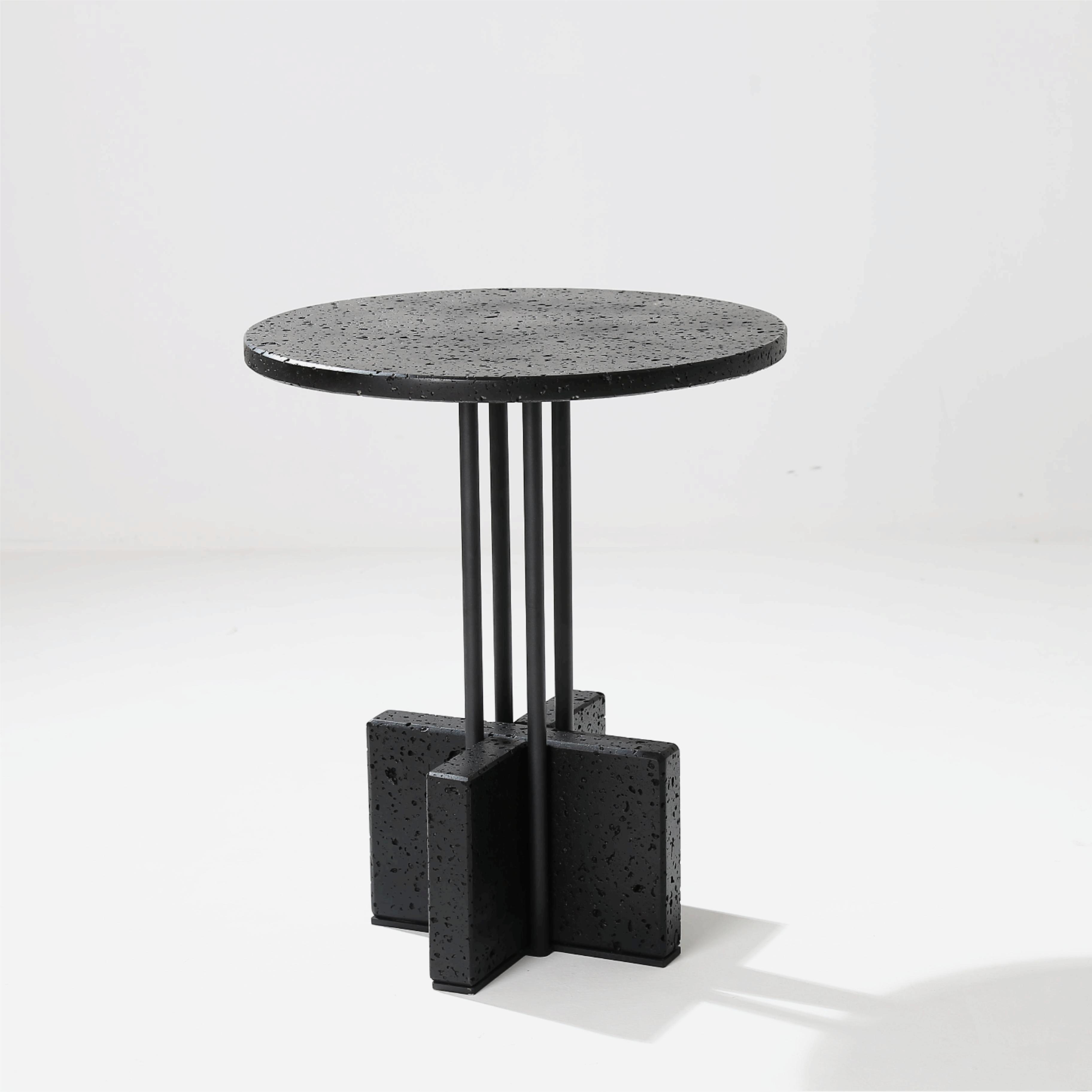 Handcrafted Black Travertine  & Metal Coffee Table - Dia 45cm-18mm Thick OEM/ODM Available In Stock | JIA Furniture and Lighting Factory