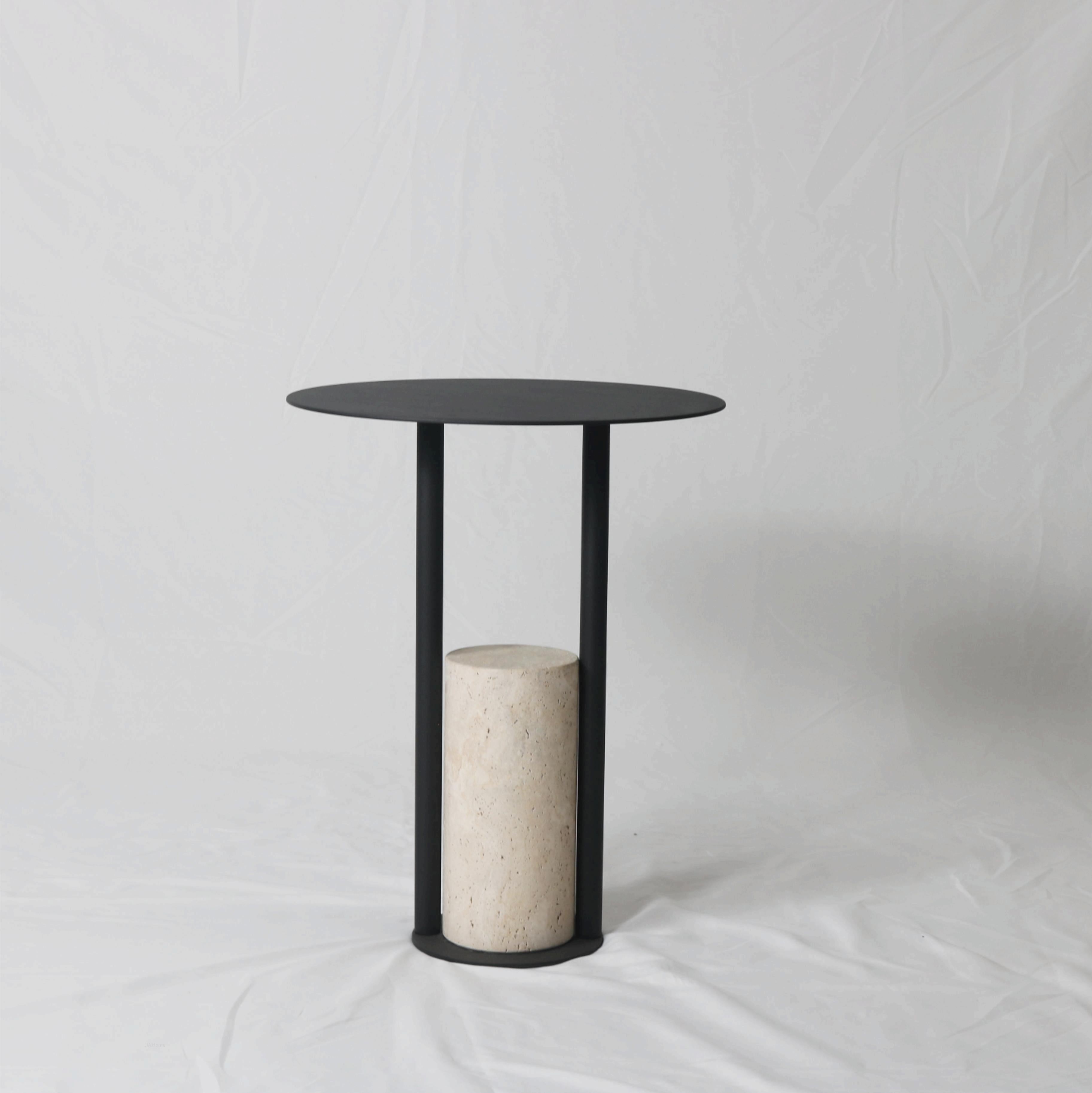 Turkey Travertine Coffee Table Matt Black Dia450mm Top- OEM/ODM Available In Stock | JIA Furniture and Lighting Factory