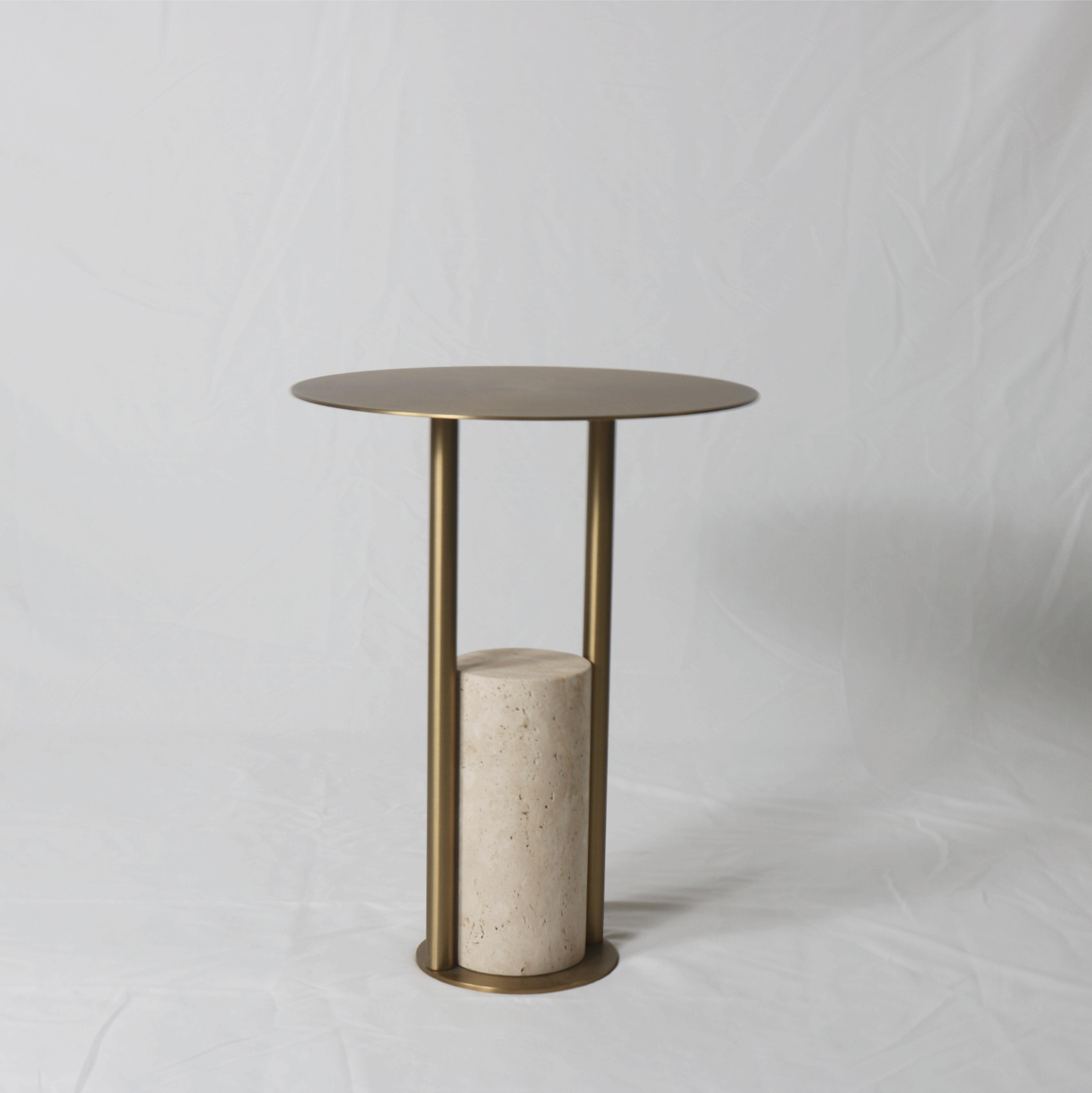 Turkey Travertine Coffee Table 304 Stainless Legs Brass Top- OEM/ODM Available In Stock | JIA Furniture and Lighting Factory